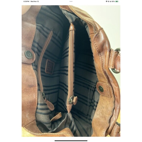 Frye Melissa Leather Satchel Tote Bag Brown Cognac Distressed Style Medium - Picture 7 of 12